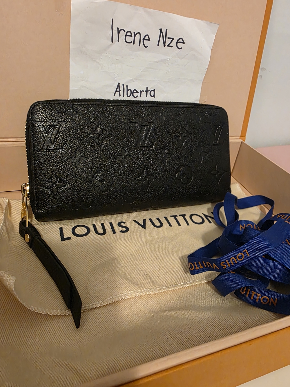 Authentic Louis Vuitton Zippy Wallet Monogram Empreinte Leather Noir Black